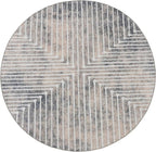 GLN Rugs Contemporary Collection - Machine Washable Area Rug, Contemporary Washable, Non Slip, Low Pile Chenille Rug, Living Room, Bedroom, Kitchen Rug (5'3" Round Lines Cream)