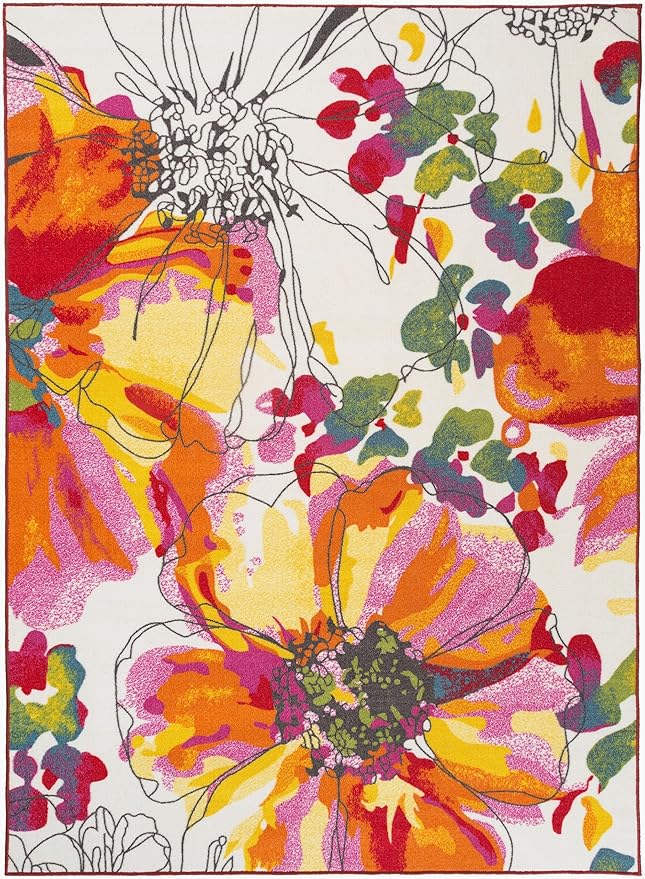 Rugshop Multi Bright Flowers Non Slip Non-Shedding Area Rug for Living Room, Dining Room and Large Spaces, 12' x 15'