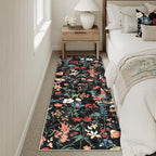 Floral Runner Rug 3x8 Washable Hallway Long Black Bedroom Carpet Non Slip Indoor Boho Kitchen Low Pile Accent Rug Lightweight Soft for Bathroom Dining Laundry Living Room