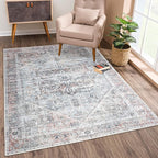 Bloom Rugs Washable Non-Slip 6' x 9' Rug - Light Pink/Light Blue Traditional Medallion Area Rug for Living Room, Bedroom, Dining Room, and Kitchen - Exact Size: 6' x 9'