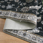Tangsoo Black 6x9 Area Rug Washable Rugs for Living Room, Floral Vintage Indoor Non Slip Large Area Rug, Print Distressed Black Carpet, Soft Low Pile Foldable Floor Rugs for Bedroom Dining Room Dorm
