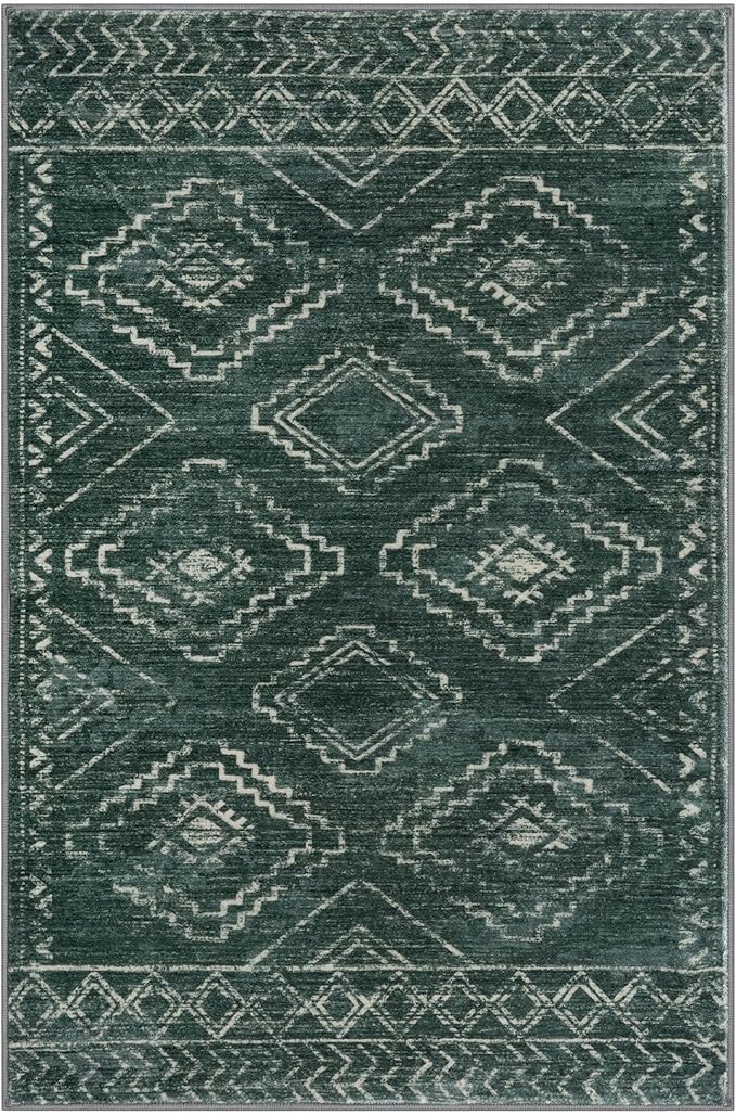 KILOCOCO Boho Entryway Rug 2x3 Printed Small Area Rug Indoor Door Mat Machine Washable Kitchen Rugs Super Soft Non Slip Throw Rugs for Bedroom Entrance Geometric Laundry Room, Green
