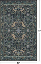 Vintage Large Entryway Rugs Indoor, 3x5 Washable Blue and Green Floral Rugs for Kitchen Floor, Bedroom Beside Bed, Non-Slip & Low Pile Stain Resistant Laundry Carpet with Plant & Bird Pattern