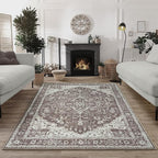 Bloom Rugs Washable Non-Slip 4' x 6' Rug - Dark Brown Traditional Medallion Area Rug for Living Room, Bedroom, Dining Room, and Kitchen - Exact Size: 4' x 6'
