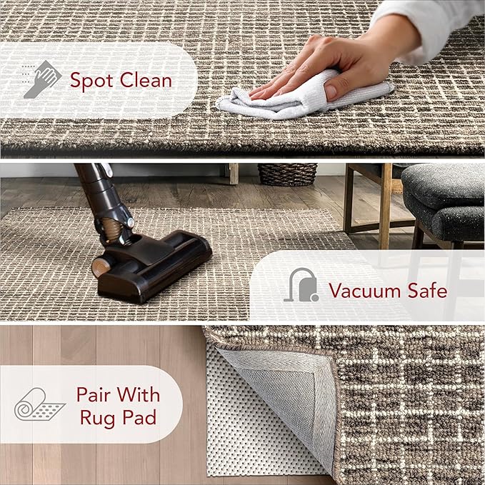 Rugs USA Melrose Handmade, Brown/Ivory, 4', Wool & Cotton Round, Soft and Cozy, High Traffic, Stain Resistant, Easy Clean, Durable Area Rug for Bedroom, Living Room, Dining Space, Den, Foyer, Entryway