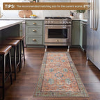 Bavni Bedroom Rug Runners for Hallways, Washable Runner Rug 2x10, Low Pile Non-Slip Indoor Throw Carpet for Bedroom Laundry Room, Terracotta/Blue