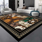 Floral Tropical Patchwork Area Rug 7x9ft, Vintage Black & Brown Country Carpet, Low Pile Non-Slip Mat for Cozy Bedroom, Dining Room, Farmhouse Decor