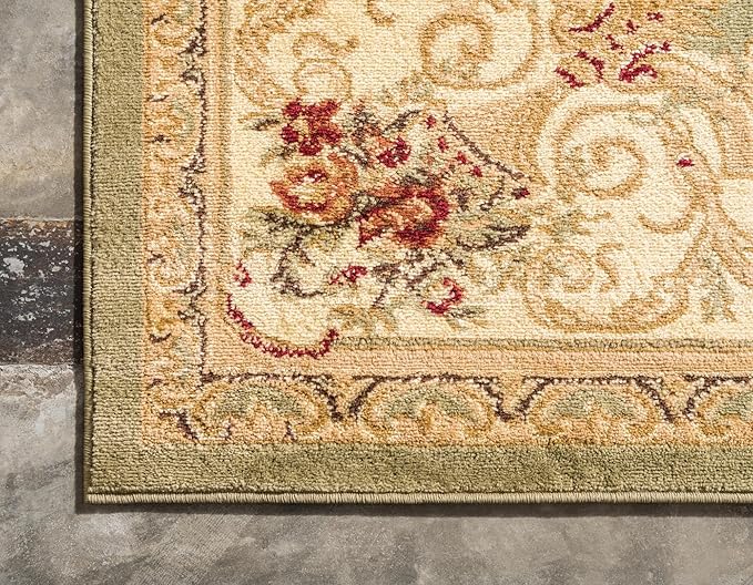 Rugs.com Chateau Collection Rug – 10 Ft Runner Green Medium Rug Perfect for Hallways, Entryways