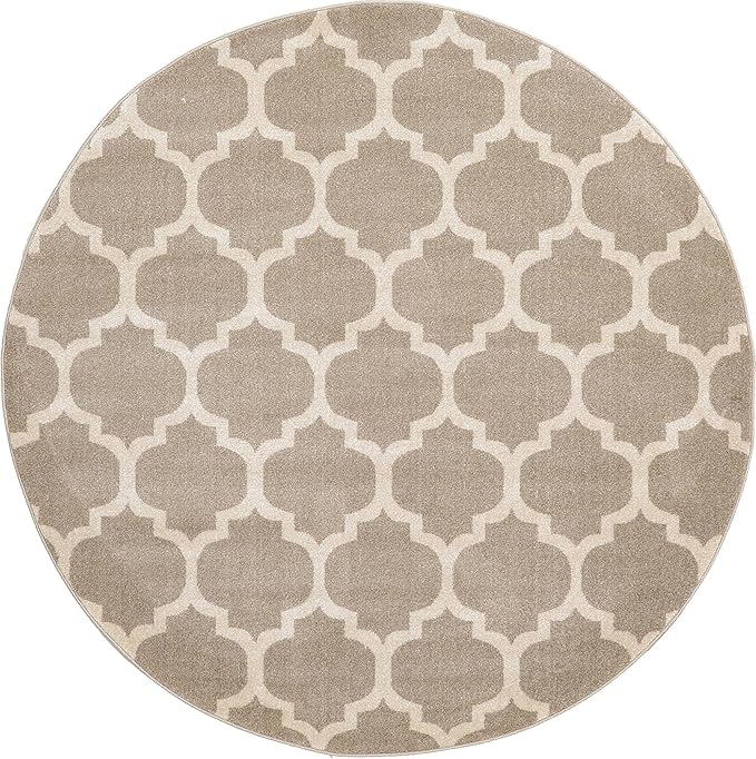 Rugs.com Lattice Collection Rug – 6 Ft Round Light Brown Medium Rug Perfect for Kitchens, Dining Rooms