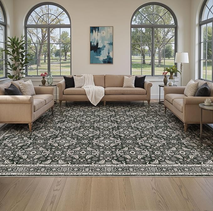 WITSHOCK Living Room Area Rugs 10x13: Soft Non-Slip Backing Washable Rugs Vintage Large Carpet for Bedroom Office Dining Room Kitchen Stain Resistant Home Decor Rug