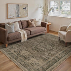 Entryway Area Rug 3x5 Washable Brown Vintage Distressed Carpet Oriental Soft Thin Indoor Rug for Office Non Slip Low Pile Throw Rug for Kitchen Bathroom Bedroom Dining Living Room