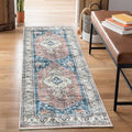 Bloom Rugs Caria Washable Non-Slip 7 ft Runner - Coral Pink/Ocean Blue Traditional Runner for Entryway, Hallway, Bathroom, and Kitchen - Exact Size: 2'6" x 7'