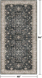 Washable 4x8 Hallway Runner Rug, Black Vintage 8ft Soft Runners for Entry Kitchen Non Slip Low Pile Thin Carpet for Living Room Bedroom Foyer
