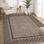 GarveeHome Area Rug 10x13 Living Room Rug Modern Bordered Soft Large Area Rugs for Bedroom Washable Checkered Dining Room Throw Carpet Non Slip Stain Resistant Geometric Rugs for Home Office, Brown