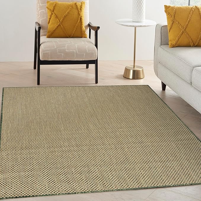 Nourison Home Courtyard Green 6' x 9' Area Rug - Easy Clean, Non Shedding, Bed Room, Living Room, Dining Room, Kitchen (6' x 9')