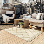 FH Home Flat Woven Outdoor Rug - Waterproof, Easy to Clean, Stain Resistant - Premium Polypropylene Yarn - Moroccan Geo Lattice - Patio,Deck,Porch,Balcony,Laundry - Tunis - Sand - 3ft 11 in x 5ft 6in