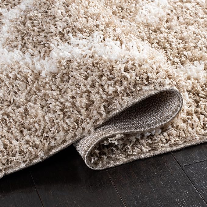 SAFAVIEH Dallas Shag Collection Area Rug - 10' Round, Beige & Ivory, Trellis Design, Non-Shedding & Easy Care, 1.5-inch Thick Ideal for High Traffic Areas in Living Room, Bedroom (SGD257D)