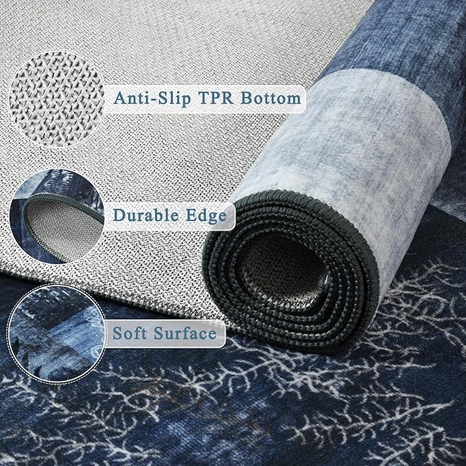 Tepook Modern Area Rug for Living Room, 6x9 Geometric Large Rugs for Bedroom, Washable Patchwork Rug Indoor Non-Slip Throw Carpets for Dining Room Office Farmhouse Home Decor, Blue