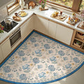jinchan Elora Floral Corner Rug for Living Room Washable Bedroom Rug Vintage Romance Design Non Slip Quarter Circle Lightweight Low-Pile Throw Carpet for Reading Nook Playroom, 6ft Radius, Blue/Beige