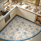 jinchan Elora Floral Corner Rug for Living Room Washable Bedroom Rug Vintage Romance Design Non Slip Quarter Circle Lightweight Low-Pile Throw Carpet for Reading Nook Playroom, 6ft Radius, Blue/Beige