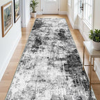 4x12 Runner Rug for Wide Hallway: Long Washable Runners for Entryway Living Room Dining Room - Stain and Water Resistant Rugs with Non-Slip Backing - Soft Low-Pile Carpet Black Grey
