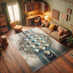 Ambesonne Lunar Art Decorative Rug, Oriental Bohemian Mandala with Moon Phase and Abstract Lines Modern, Quality Carpet for Bedroom Dorm and Living Room, 2' 2" x 3' 7", Cadet Blue and Eggshell