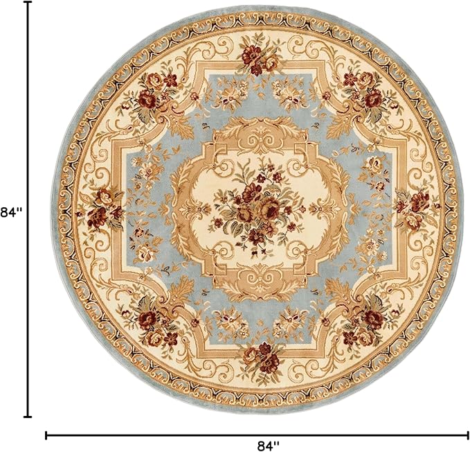 Rugs.com Chateau Collection Rug – 7' Round Light Blue Medium Rug Perfect for Kitchens, Dining Rooms