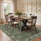Bavni Washable Rugs 8x10-Machine Washable Rug Lightweight Low Pile, Vintage Floral Rug Non-Shedding Distressed Throw Carpet for Living Room Bedroom Office, Forest Green