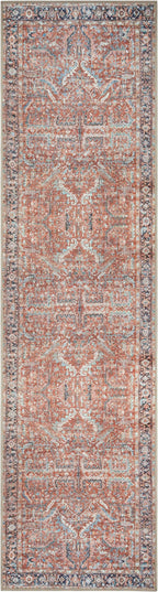 GLN Rugs Traditional Collection - Machine Washable Area Rug, Traditional Washable, Non Slip, Low Pile Chenille Rug, Living Room, Bedroom, Kitchen Rug (2'6" x 10' Terra/Multicolor 1168)