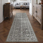 Black Runner Rug 3x8 Vintage Area Carpet Hallway Long Indoor Kitchen Washable Living Room Low Pile Traditional Distressed Retro Accent Throw Rug Non Slip Laundry Bathroom Office Dining Room