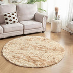 Andency Tie-Dyed Beige Round Area Rug for Living Room, 5x5 ft Shag Rug for Bedroom, Fluffy Circle Carpet for Home Decor, Room, Fuzzy Plush Circular Rug for Dorm Playroom
