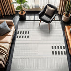CAMILSON Modern Rug 6x9 Luxury Geometric Pattern Micro Loop Area Rugs Soft High and Low Pile Stain Resistant Easy to Clean Non-Shedding Durable Living Room Office Indoor Carpet (White/Black)
