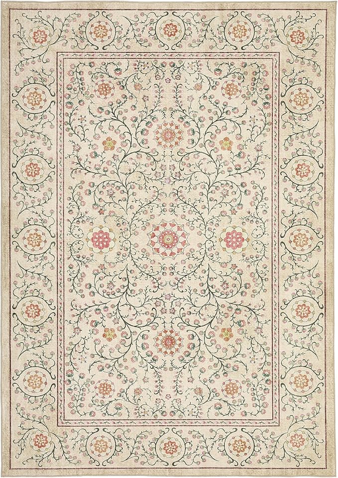 GarveeHome Boho 8x10 Area Rugs for Living Room, Floral Vintage Rugs for Bedroom with Soft Low Pile, Non Slip Stain Resistant Washable Rug 8x10 for Dining Room Camel Large Carpet for Office Playroom