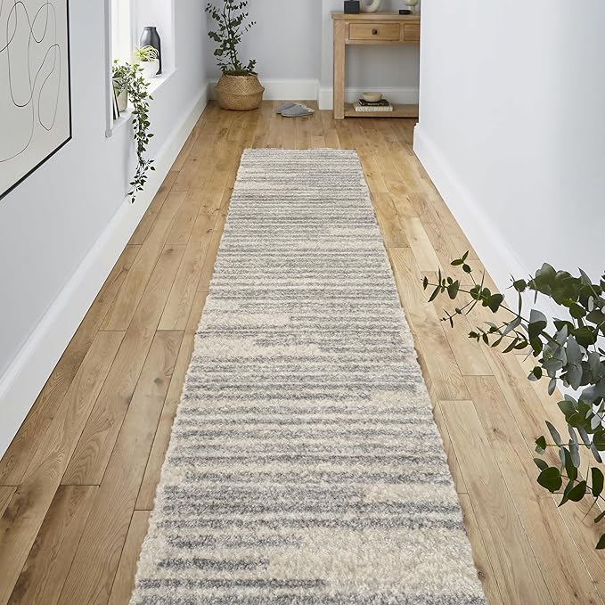 JONATHAN Y Khalil Modern Berber Stripe Cream/Gray Runner Rug, 2x8, Contemporary, Bohemian, Easy-Cleaning for Living Room, Bedroom, Kitchen, Pet Friendly, Non-Shedding (MOH207C-28)