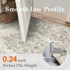 4x5 Area Rug Beige Washable Office Vintage Distressed Carpet Bedroom Indoor Neutral Medallion Floral Living Room Non Slip Retro Throw Floor Mat for Dining Room Kitchen Bathroom