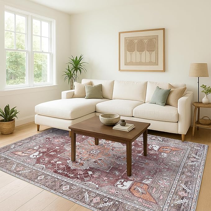 Washable Area Rug. Modern Farmhouse. Vintage. Turkish. Bohemian. Distressed. Oriental. Traditional. Rugs for Living Room. Dining. Bedroom. Office. Entryway. Foyer. (857RB, 2'5" x 13')