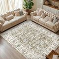 jinchan Fiora 8x10 Area Rugs for Living Room - Machine Washable Vintage Floral Distressed Design Stain Resistant Boho Carpet Low Pile Non-Slip Rug for Bedroom Dining Room Home Office (8‘x10', Taupe)