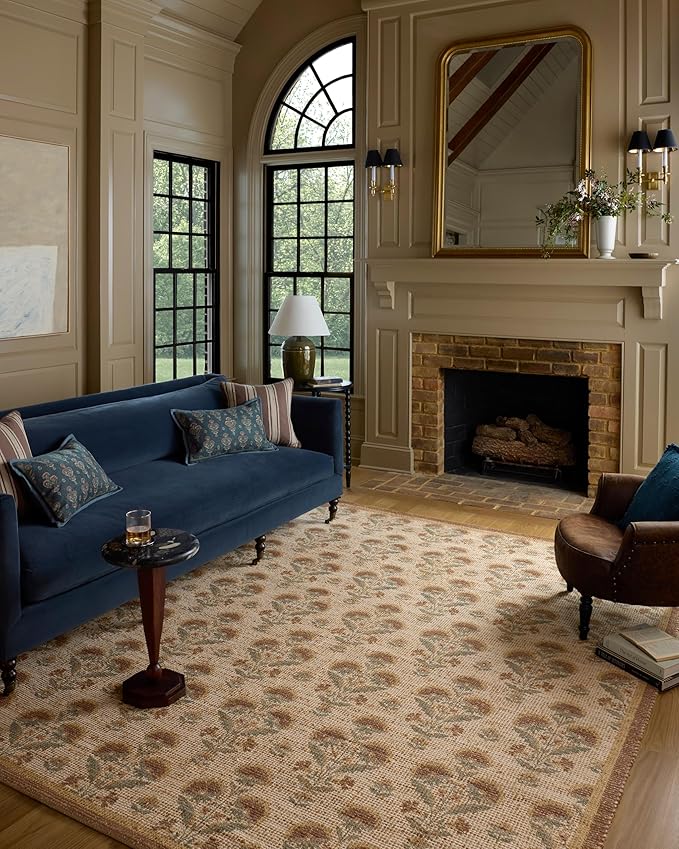 Loloi Chris Loves Julia Rue Collection RUE-01 Wheat/Sage 9'-3" x 13' Area Rug Jute Neutral Floral Living Room Bedroom Rug