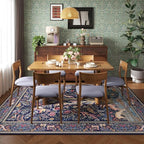 Rugcomf 8x10 Area Rugs Vibrant Tree of Life-Patterned Vintage Washable Area Rug Non Slip Low Pile Large Rug for Bedroom Farmhouse Dining Room Kids Playroom, Blue