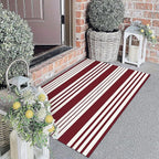 KOZYFLY Striped Outdoor Rug Red and White 27.5x43 Inches Front Door Rug Christmas Woven Area Rug Washable Indoor Doormats Entrance Mat for Holiday Kitchen Entryway Patio Front Porch