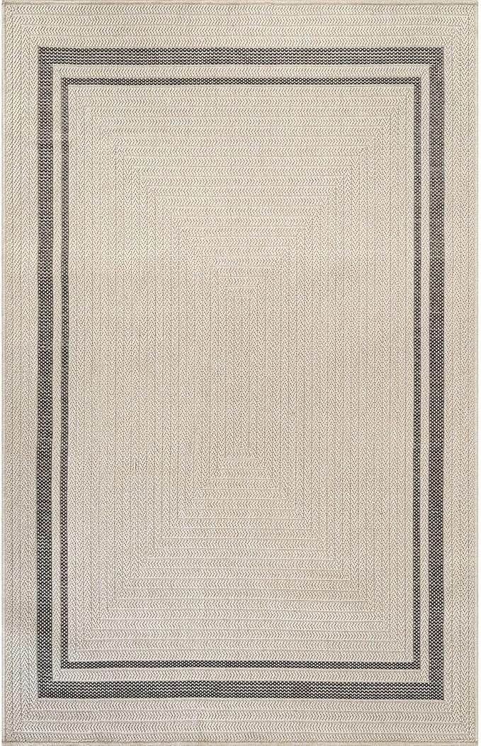 Beverly Rug Easy Jute Bordered Rug 10x14 Washable Large Indoor Outdoor Area Rugs for Living Dining Room Patio Office Stain Resistant Non Shedding Casual Indoor Outside Carpet 10 x 14 Off-White
