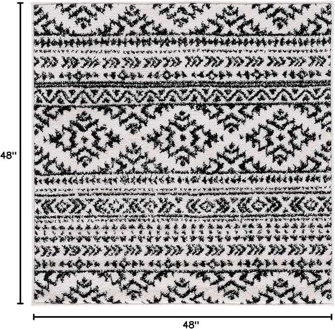 SAFAVIEH Tulum Collection Area Rug - 4' Square, Ivory & Black, Moroccan Boho Tribal Design, Non-Shedding & Easy to Clean, Ideal for Living Room, Bedroom, Dining Space (TUL272B)