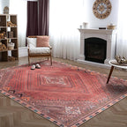 Bloom Rugs Washable Non-Slip 8' x 10' Rug - Red/Multicolor Traditional Bordered Area Rug for Living Room, Bedroom, Dining Room, and Kitchen - Exact Size: 8' x 10'