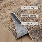 FMFUNCTEX 4x6 Washable Area Rug Neutral Vintage Rust Brown Distressed Non Slip Low Pile Traditional Indoor Carpet for Living Room Bedroom Soft Retro Throw Rug for Dining Office Kitchen Dorm Entryway