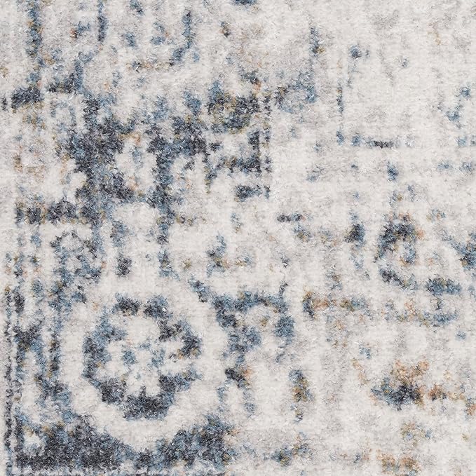 Nourison Home Astra Machine Washable Ivory Blue 2'2" x 8' Area Rug - Easy Clean, Non Shedding, Bed Room, Living Room, Dining Room, Kitchen (8' Runner)