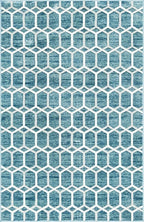 Rugs.com Lattice Trellis Collection Rug – 5' x 8' Blue Low-Pile Rug Perfect for Living Rooms, Large Dining Rooms, Open Floorplans