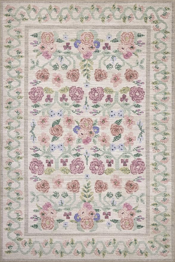 Loloi Rifle Paper Co. Rosa Collection RSA-01 Ivory 5'-0" x 7'-6" Area Rug