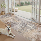 Washable Runner Rug for Hallway: 3x12 Neutral Modern Abstract Low Pile Area Rug with Non-Slip Backing - Carpet for Bedroom Kitchen Laundry Entryway Bathroom Indoor - Grey Brown