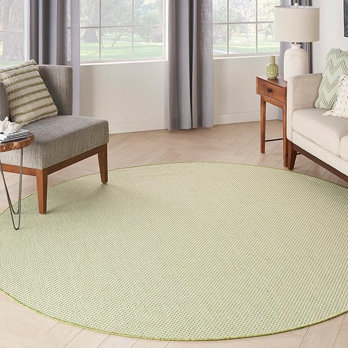Nourison Home Courtyard Ivory Green 6' x Round Area Rug - Easy Clean, Non Shedding, Bed Room, Living Room, Dining Room, Kitchen (6' x Round)