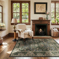 3x5 Floral Washable Area Rug for Living Room, Vintage Boho Rugs for Bedroom Dining Room, Botanical Birds Non Slip Low Pile Forest Throw Carpet for Farmhouse Office, Retro Gold/Green